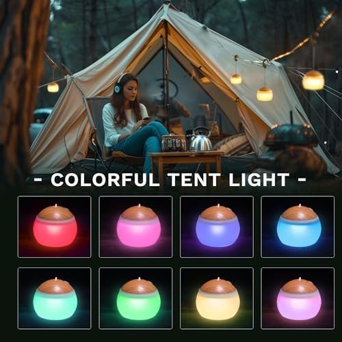 Camping Lantern, 4 Light Modes LED Camping Lantern with Hanging Hook Silicone Re... - Image 3