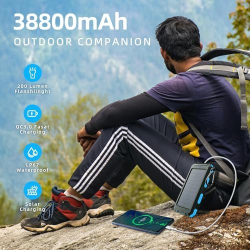 Solar Charger, 38800mAh Power Bank, Portable Charger Fast Charger Dual USB Port ... - Image 3