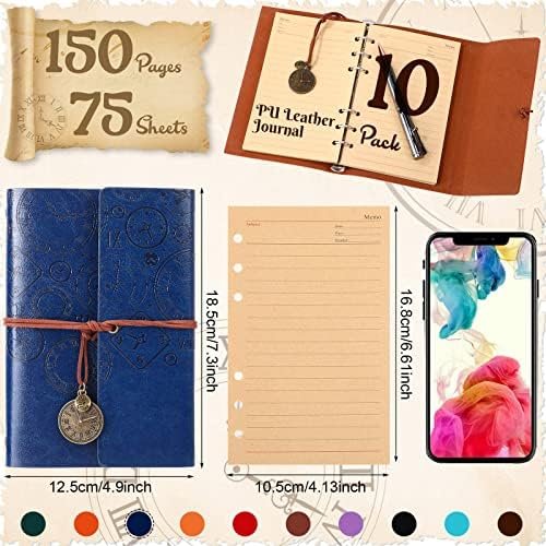 Glenmal 10 Pack PU Leather Journal Notebook Refillable Travel Writing Journals V... - Image 3