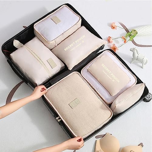 Laebevon 7 Set Packing Cubes with Shoe Bag - Travel Luggage Organizer, Beige - Image 2