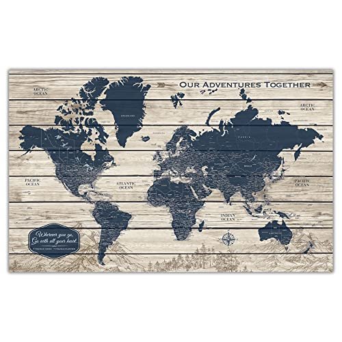 Holy Cow Canvas Personalized Push Pin World Map on Canvas with Rustic Woodgrain ... - Image 2