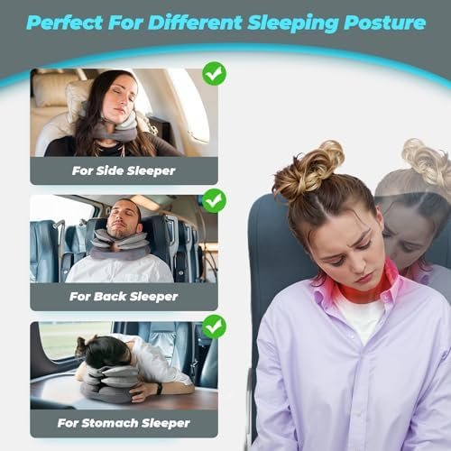 Travel Pillows for Airplanes, Inflatable Travel Neck Pillow for Long Flight, 3-L... - Image 3