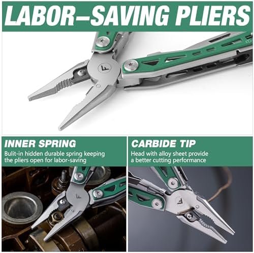 FLISSA Multi Tool Pliers, Green 16 in 1 Stainless Steel Multipurpose tool with T... - Image 9