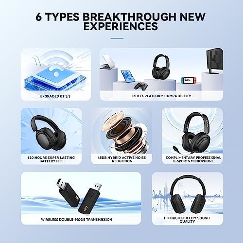 ANC Active Noise Cancelling Headphones Bluetooth 5.3, 80H Play Time, Stereo Head... - Image 5