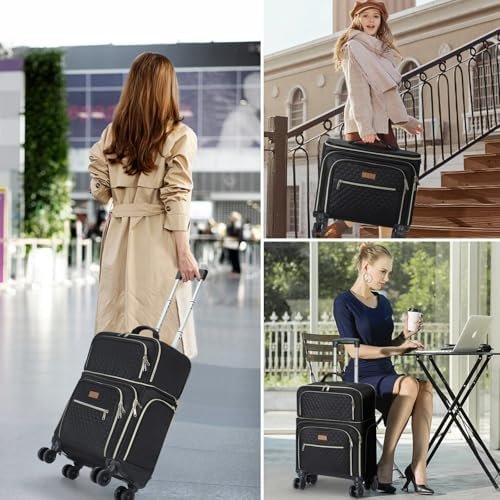 Softside Expandable Carry on Luggage with 4 Removable Spinner Wheels Black - Image 8