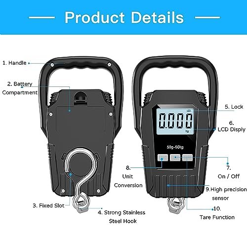 Fish Scale110lb/50kg Luggage Scale,Upgrade Large Handle & Backlit LCD Display, S... - Image 3