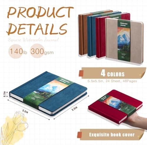 Mooliwe 4 Pcs Watercolor Paper Sketchbook 5.5" X 5.5" Watercolor Travel Journal ... - Image 3