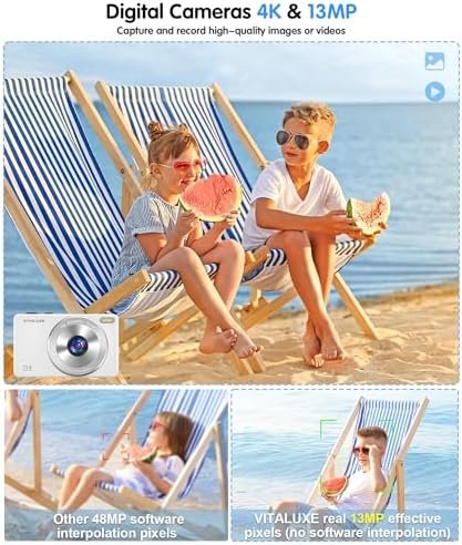 4K Digital Camera, Camera for Kids Real 13MP Point and Shoot Digital Cameras wit... - Image 3