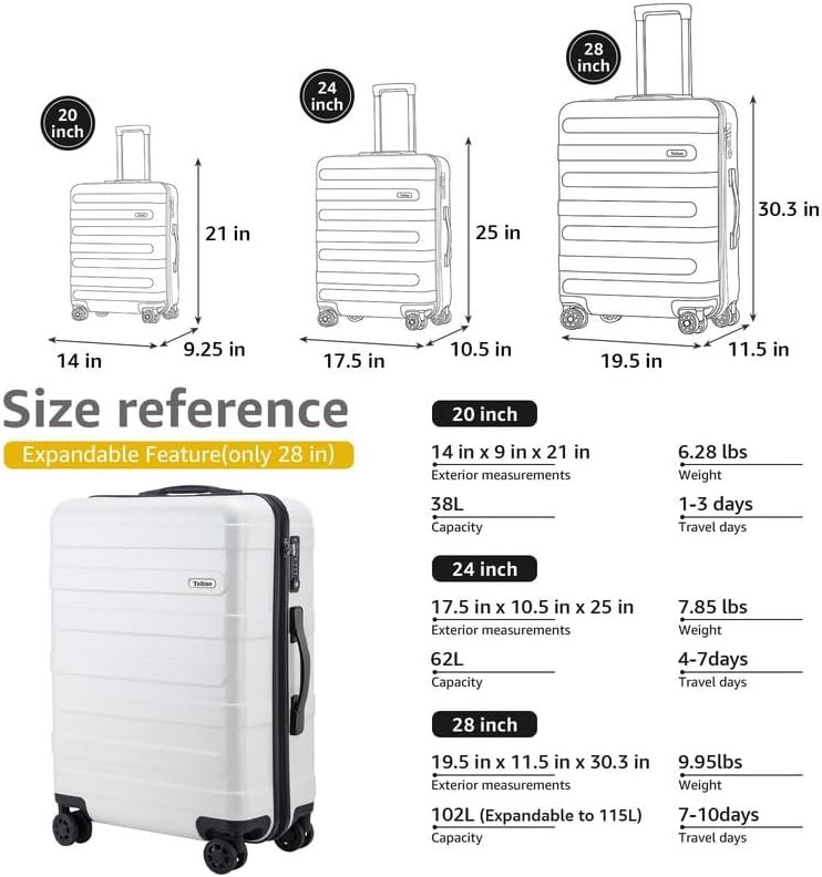 Tolino Carry on Luggage with Spinner Wheels, PC+ABS Hard Shell Suitcase - Built-... - Image 7