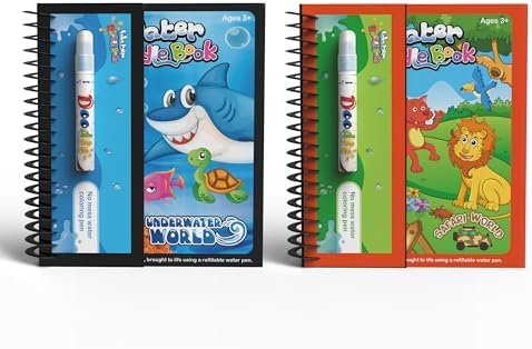Kids Water Doodle Coloring Activity Book, 2-Pack Underwater & Safari Water Color... - Image 2