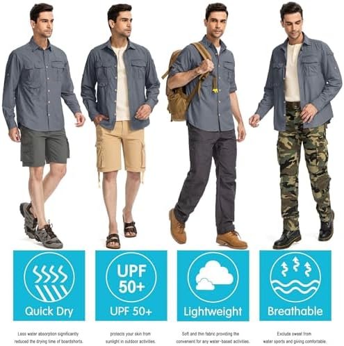 Men's Sun Protection Hiking Fishing Safari Shirt Long Sleeve Outdoor Cool Quick ... - Image 8