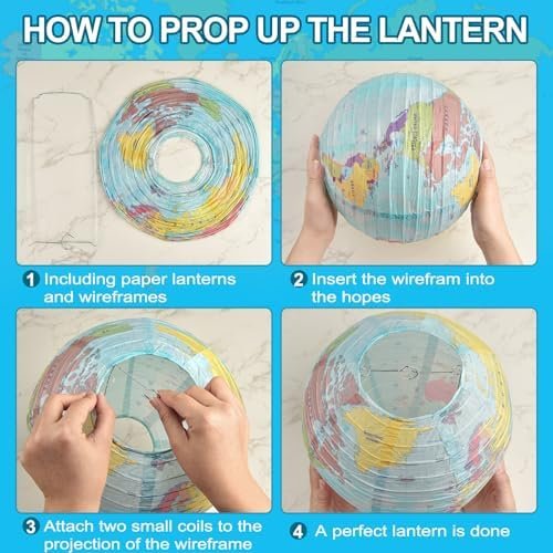 10 Pieces World Map Paper Lanterns 10 Inch Paper Globes Lanterns Map Classroom L... - Image 4