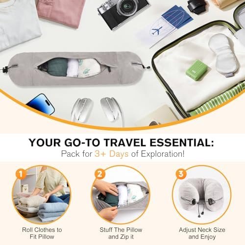 DreamShore Travel Pillow for Extra Luggage: Stuffable Neck Pillow with Adjustabl... - Image 3