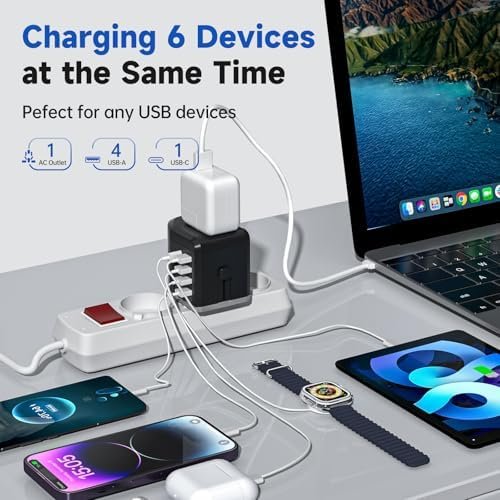 Travel Adapter Worldwide, International Plug Adapter with 4 USB Ports & 1 USB C ... - Image 4