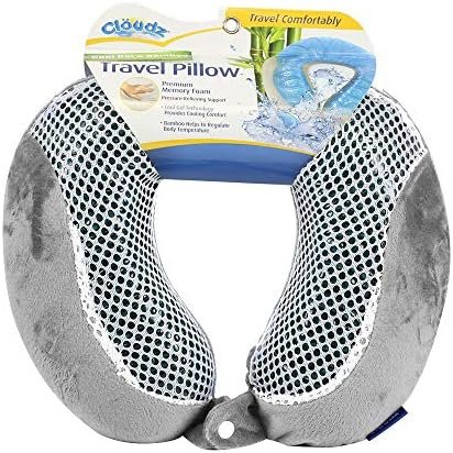 Cloudz Cool Gel Memory Foam Travel Neck Pillow - Grey - Image 2