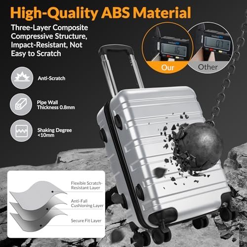 Luggage 3-Piece Set Suitcase Spinner Hardshell Lightweight TSA Lock, Silver, 20"... - Image 6