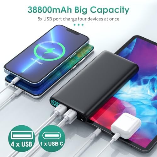 Portable Charger 38800mAh,LCD Display Power Bank,5 USB Outputs Battery Pack Back... - Image 5