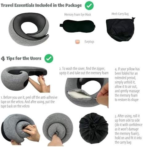 2024 Ergonomic Travel Neck Pillow,Neck Pillow Airplane,Premium Memory Foam,360º ... - Image 7