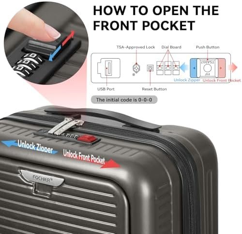 FOCHIER Carry On Luggage 22x14x9 Airline Approved with Front Compartment & USB P... - Image 3