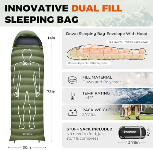 KingCamp Ultralight Down Sleeping Bag, 650 FP Compact Cold Weather 3-4 Season Sl... - Image 3