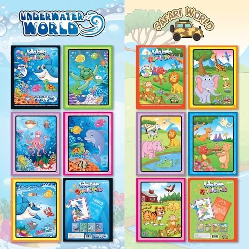 Kids Water Doodle Coloring Activity Book, 2-Pack Underwater & Safari Water Color... - Image 5