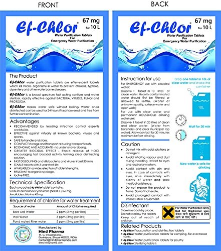 Ef-Chlor Water Purification Tablets/Drops (67 mg - 100 Tablets) - Potable Water ... - Image 7