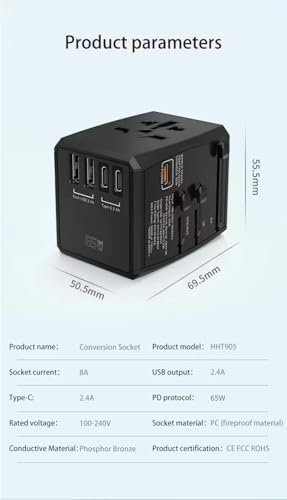 Universal All-in-One Travel Adapter & GaN Charger – 65W PD Fast Charging, 2 USB-... - Image 8
