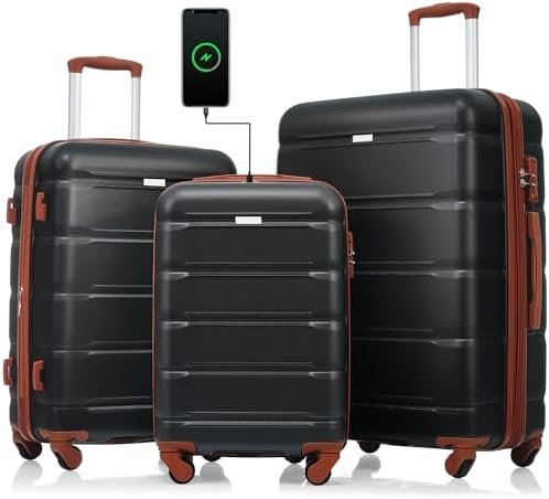 Merax Luggage Set of 3 with 20-inch Carry On USB Port Cup Holder ABS+PC Hardshel... - Image 2