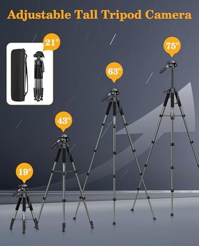 JOILCAN Tripod, 75" Tripod for Camera & Phone, Heavy Duty Camera Tripod Travel T... - Image 7