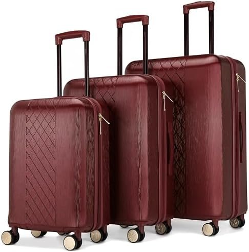 Badgley Mischka Diamond Hard Expandable Spinner Luggage Set (3 Piece) (Burgundy-... - Image 6