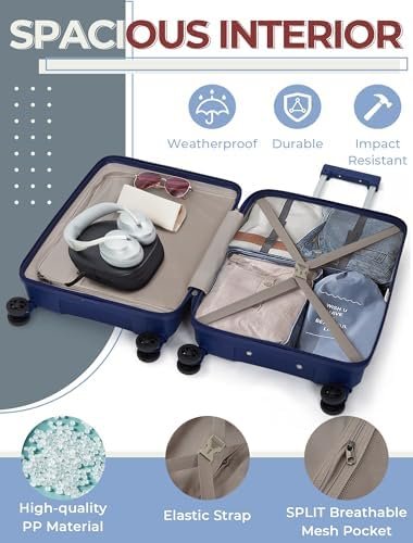 Luggage Sets 3 Piece, Suitcases with Wheels, Hardshell Suitcase Set, PP Carry on... - Image 6