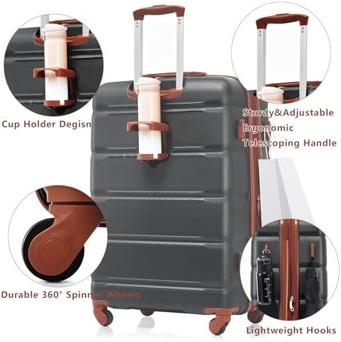 Merax Luggage Set of 3 with 20-inch Carry On USB Port Cup Holder ABS+PC Hardshel... - Image 3