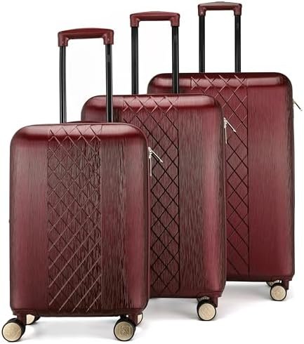 Badgley Mischka Diamond Hard Expandable Spinner Luggage Set (3 Piece) (Burgundy-... - Image 2