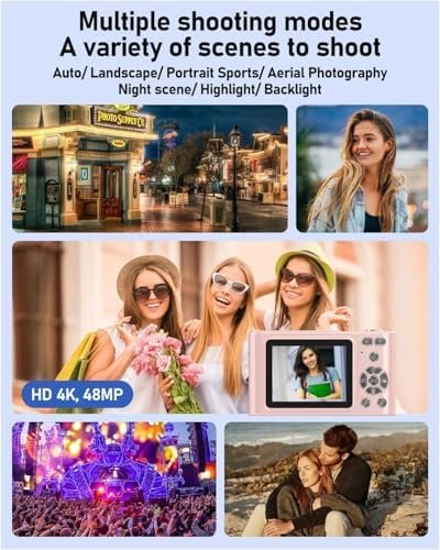 Pink Digital Camera, Full HD 48mp Video 4K Mini Digital Camera with Flash, 16X D... - Image 4