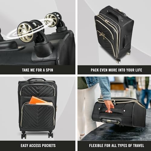 Kenneth Cole REACTION Chelsea Chevron Quilted Luggage, Black, 2-Piece Set (20"/2... - Image 6