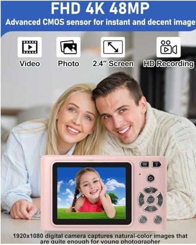 Pink Digital Camera, Full HD 48mp Video 4K Mini Digital Camera with Flash, 16X D... - Image 5