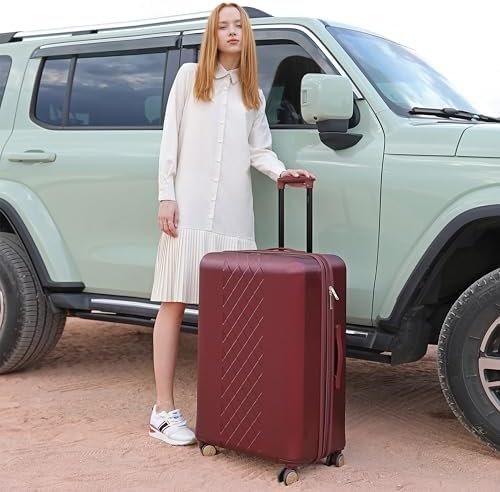 Badgley Mischka Diamond Hard Expandable Spinner Luggage Set (3 Piece) (Burgundy-... - Image 7