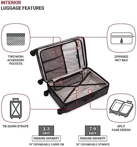 SwissGear 7739 Hardside Luggage Trunk with Spinner Wheels, Black, 2-Piece Set (1... - Image 5