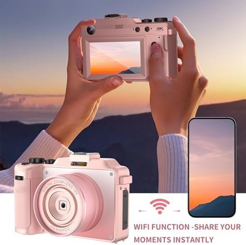 Cameras for Photography,4K Pink Digital Camera Anti-Shake 64MP Compact Vlogging ... - Image 5