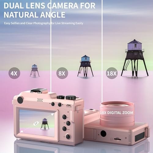 Cameras for Photography,4K Pink Digital Camera Anti-Shake 64MP Compact Vlogging ... - Image 4