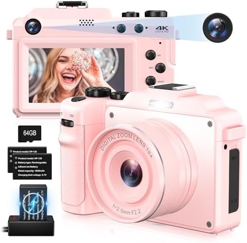 Cameras for Photography,4K Pink Digital Camera Anti-Shake 64MP Compact Vlogging ... - Image 2