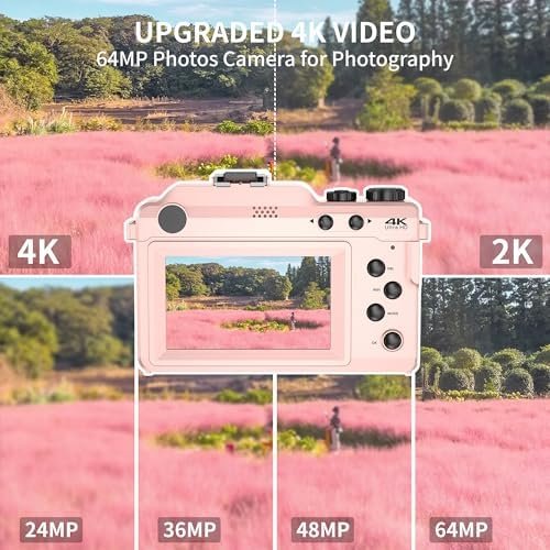 Cameras for Photography,4K Pink Digital Camera Anti-Shake 64MP Compact Vlogging ... - Image 3