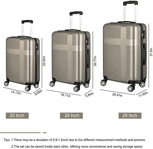 Luggage Set of 3 Piece Suitcase Spinner Hardshell Lightweight TSA Lock (Champagn... - Image 4