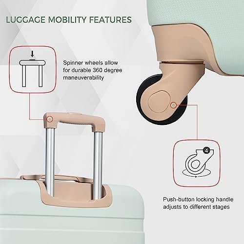 Merax 5 Pcs ABS Hardshell Luggage Spinner Wheel TSA Lock Suitcase, Grey Green, 5... - Image 6