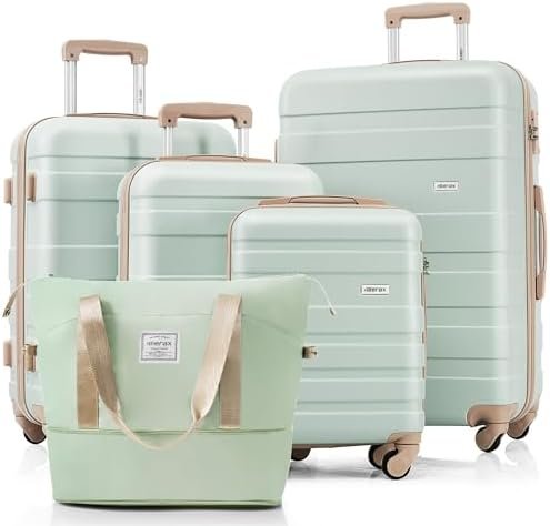 Merax 5 Pcs ABS Hardshell Luggage Spinner Wheel TSA Lock Suitcase, Grey Green, 5... - Image 2