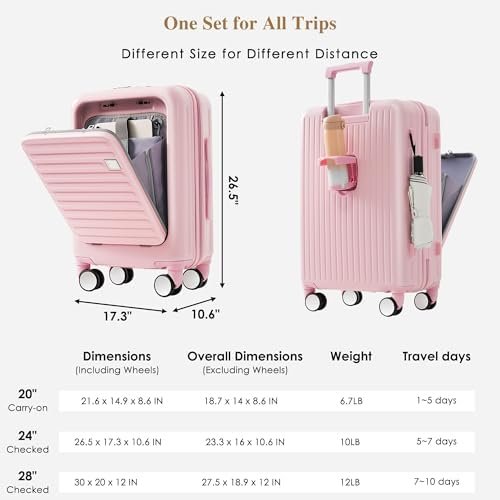 Merax 3 Piece Luggage Set with USB Port Hard Luggage Set Carry On Luggage Set wi... - Image 3
