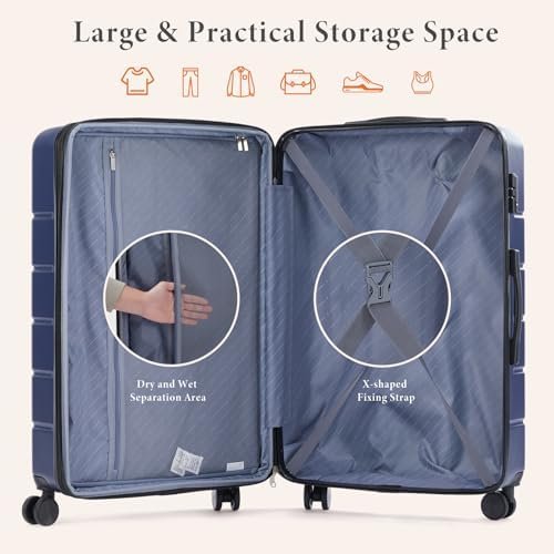 Sweetcrispy 3-Piece Luggage Sets, Hard Shell ABS Suitcases with Double Spinner W... - Image 5