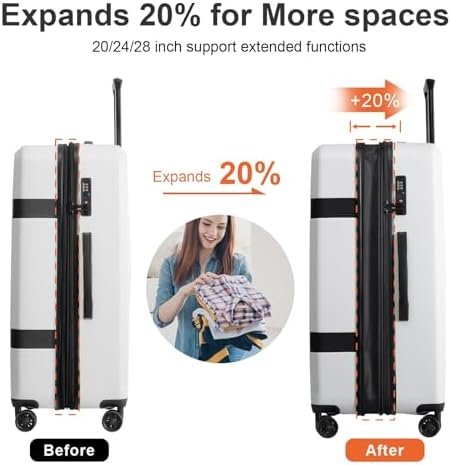 Luggage Sets 3 Piece (20/24/28) Expandable Suitcases with Wheels PC+ABS Durable ... - Image 4