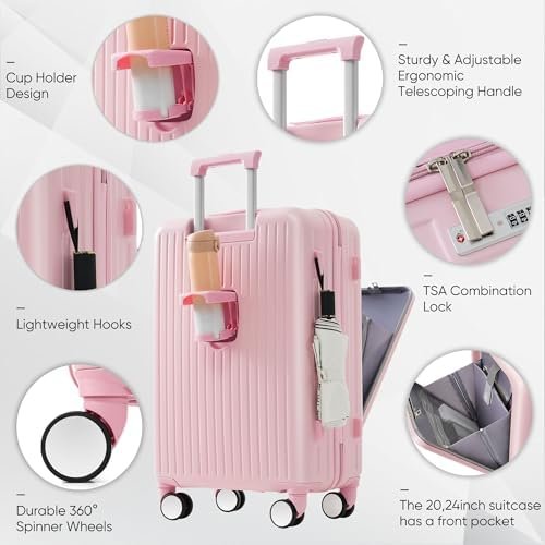 Merax 3 Piece Luggage Set with USB Port Hard Luggage Set Carry On Luggage Set wi... - Image 5