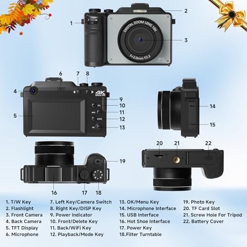 4K Digital Camera for Photography, 64MP WiFi Vlogging Camera for YouTube with 4 ... - Image 10